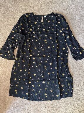 Old Navy Black Floral Print Top with Pink and Yellow Flowers